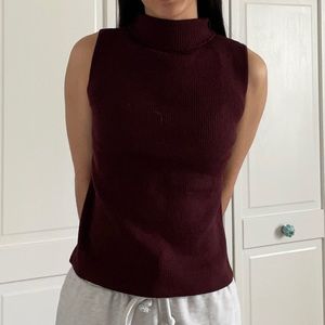 Ellen Tracy Burgundy No Sleeve Turtleneck Sweater